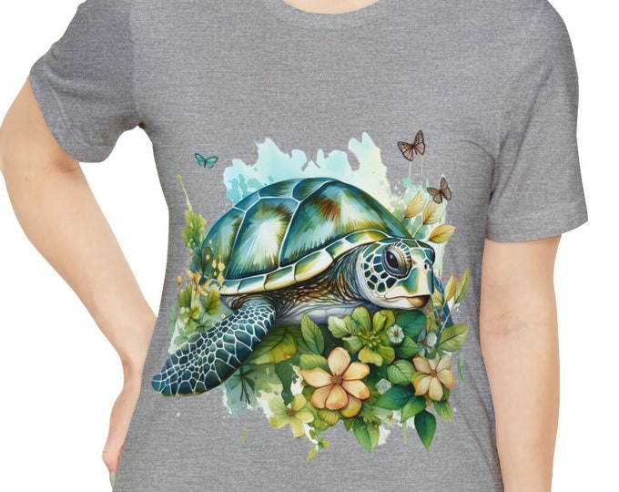 Unisex Jersey Short Sleeve Tee, Boho Tropical Sea Turtle Tee Shirt, Bohemian Apparel, Unisex Cotton Tee, S-3XL Sizes, Ocean Turtle Shirt