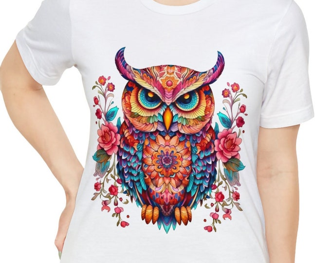 Unisex Jersey Short Sleeve Tee, Boho Hippie Animal Owl T Shirt, Bohemian Apparel, Unisex Bella Canvas 3001 Cotton Tee, S-3XL Sizes