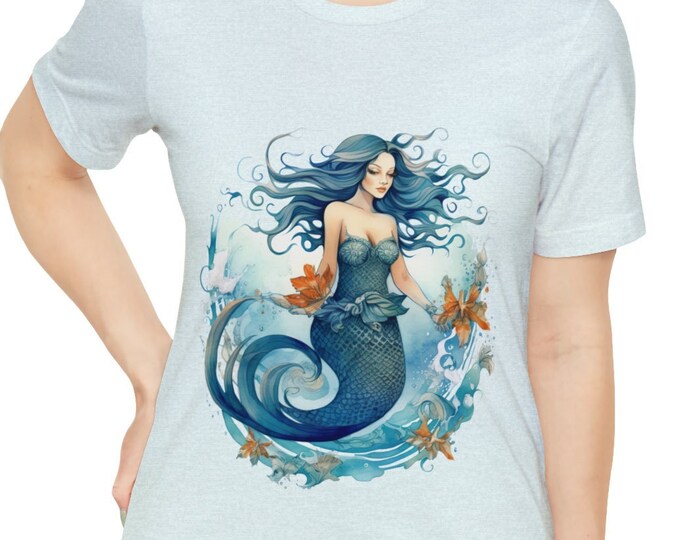 Unisex Jersey Short Sleeve Tee, Boho Hippie Underwater Mermaid T Shirt, Bohemian Apparel, Unisex Bella Canvas 3001 Cotton Tee, S-3XL Sizes