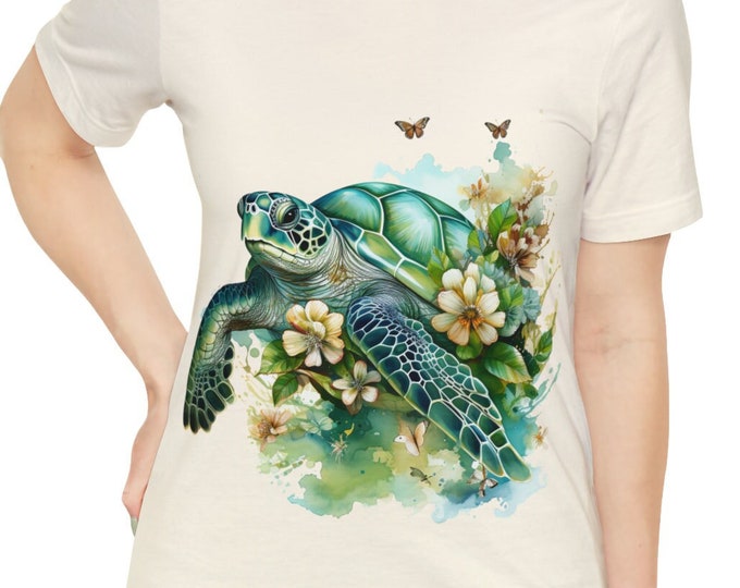 Unisex Jersey Short Sleeve Tee, Boho Tropical Sea Turtle Tee Shirt, Bohemian Apparel, Unisex Cotton Tee, S-3XL Sizes, Ocean Turtle Shirt