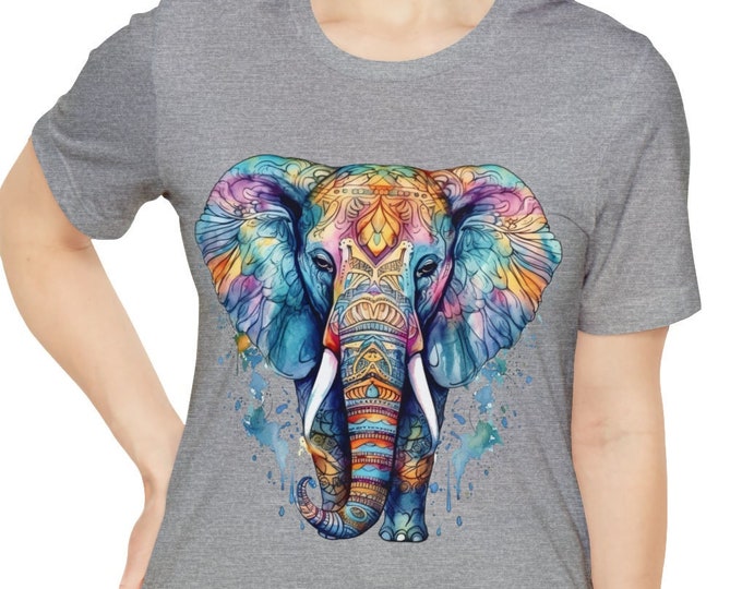 Unisex Jersey Short Sleeve Tee, Boho Hippie Elephant Floral T Shirt, Bohemian Apparel, Unisex Bella Canvas 3001 Cotton Tee, S-3XL Sizes