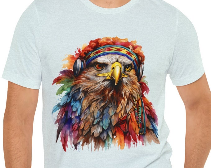 Unisex Jersey Short Sleeve Tee, Boho Hippie Eagle Animal Tee Shirt, Bohemian Apparel, Unisex Cotton Tee, S-3XL Sizes, Hippie Shirt