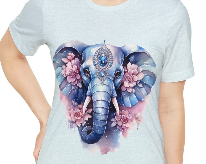 Unisex Jersey Short Sleeve Tee, Boho Bejeweled Elephant Tee Shirt, Bohemian Apparel, Unisex Cotton Tee, S-3XL Sizes, Animal Shirt