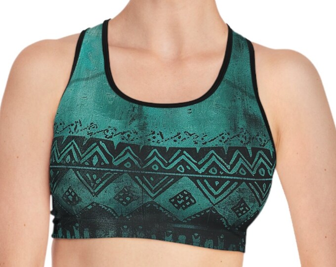 Compression Fit Sports Bra, Sizes S-2XL, Boho Tribal Print Womens Sports Bra, Moisture Wicking Sports Bra