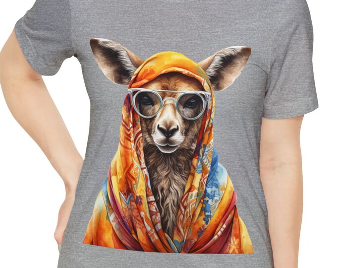 Unisex Jersey Short Sleeve Tee, Boho Hippie Kangaroo Tee Shirt, Bohemian Apparel, Unisex Cotton Tee, S-3XL Sizes, Animal Hippie Shirt