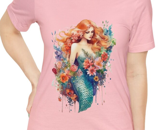 Unisex Jersey Short Sleeve Tee, Boho Hippie Underwater Mermaid T Shirt, Bohemian Apparel, Unisex Bella Canvas 3001 Cotton Tee, S-3XL Sizes