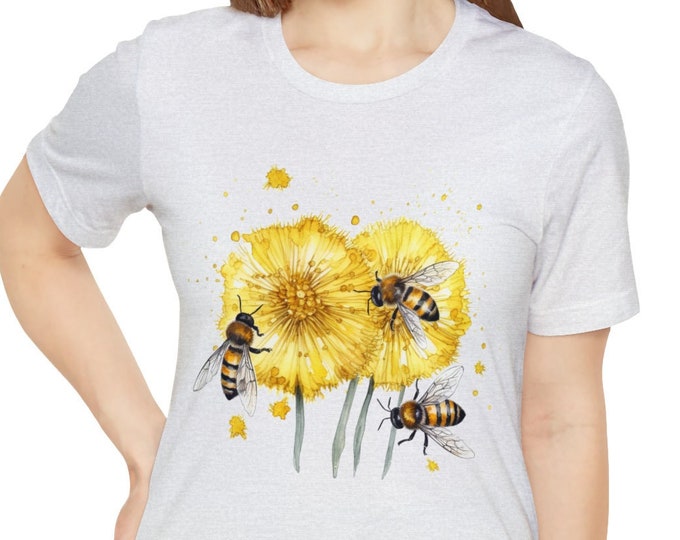 Unisex Jersey Short Sleeve Tee, Boho Hippie Honeybees Dandelions T Shirt, Bohemian Apparel, Unisex Bella Canvas 3001 Cotton Tee, S-3XL