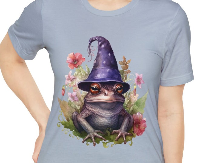 Unisex Jersey Short Sleeve Tee, Boho Magical Witchy Frog Floral T Shirt, Bohemian Apparel, Unisex Bella Canvas 3001 Cotton Tee, S-3XL Size