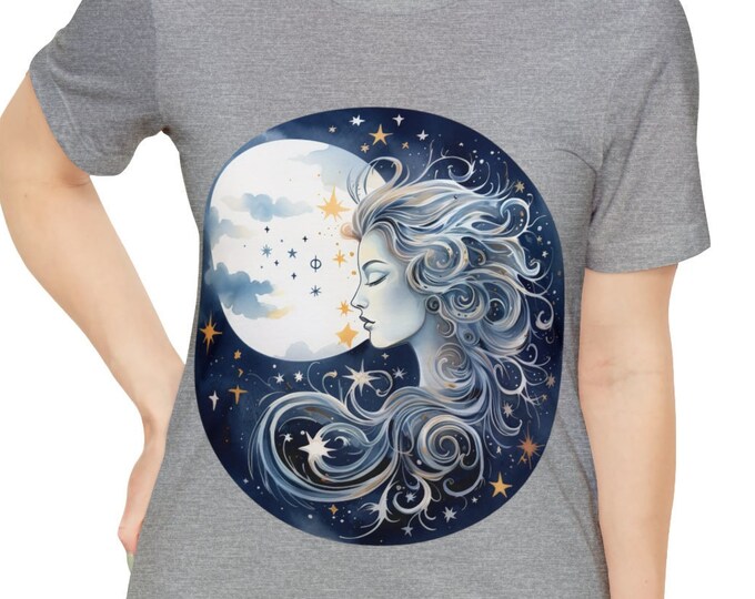 Unisex Jersey Short Sleeve Tee, Boho Full Moon Celestial Tee Shirt, Bohemian Apparel, Unisex Cotton Tee, S-3XL Sizes, Hippie Shirt