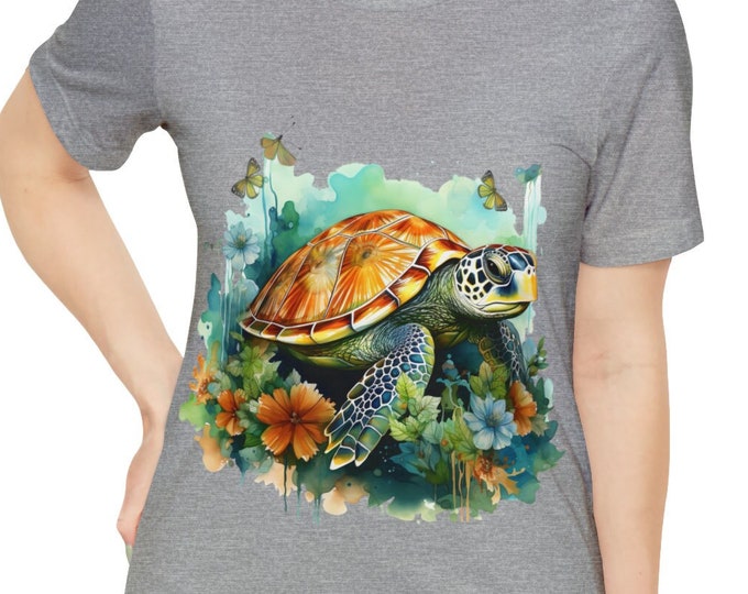 Unisex Jersey Short Sleeve Tee, Boho Tropical Sea Turtle Tee Shirt, Bohemian Apparel, Unisex Cotton Tee, S-3XL Sizes, Ocean Turtle Shirt