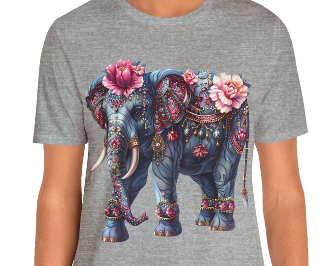 Unisex Jersey Short Sleeve Tee, Boho Hippie Bejeweled Elephant T Shirt, Bohemian Apparel, Unisex Bella Canvas 3001 Cotton Tee, S-3XL Sizes