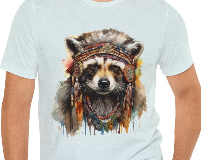 Unisex Jersey Short Sleeve Tee, Boho Hippie Racoon Animal Tee Shirt, Bohemian Apparel, Unisex Cotton Tee, S-3XL Sizes, Hippie Shirt