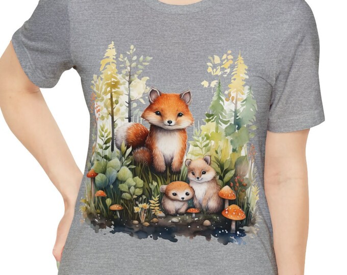 Unisex Jersey Short Sleeve Tee, Boho Woodland Fox Tee Shirt, Bohemian Apparel, Unisex Cotton Tee, S-3XL Sizes, Forest Fox Animal Shirt