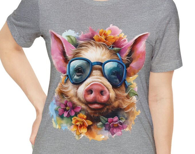 Unisex Jersey Short Sleeve Tee, Boho Hippie Pig Hog Tee Shirt, Bohemian Apparel, Unisex Cotton Tee, S-3XL Sizes, Animal Shirt