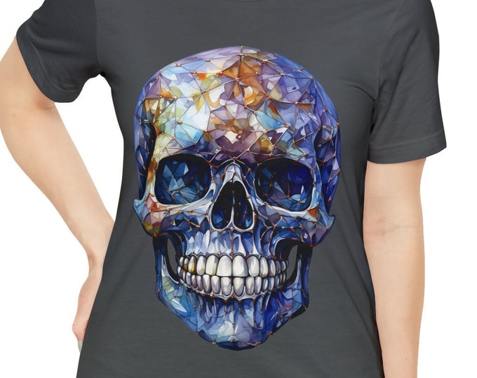 Unisex Jersey Short Sleeve Tee, Boho Bejeweled Skull Tee Shirt, Bohemian Apparel, Unisex Cotton Tee, S-3XL Sizes, Skull Shirt