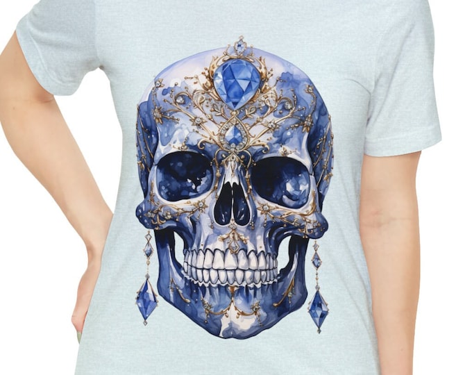 Unisex Jersey Short Sleeve Tee, Boho Bejeweled Skull Tee Shirt, Bohemian Apparel, Unisex Cotton Tee, S-3XL Sizes, Skull Shirt