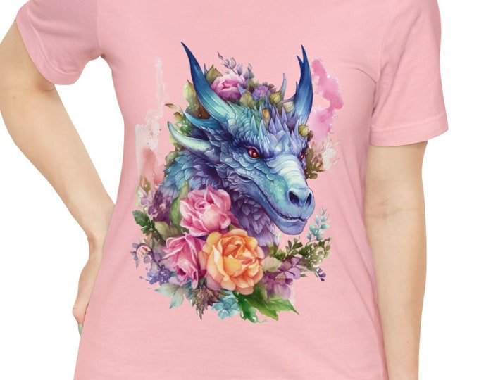 Unisex Jersey Short Sleeve Tee, Boho Hippie Witchy Floral Dragon T Shirt, Bohemian Apparel, Unisex Bella Canvas 3001 Cotton Tee, S-3XL Sizes