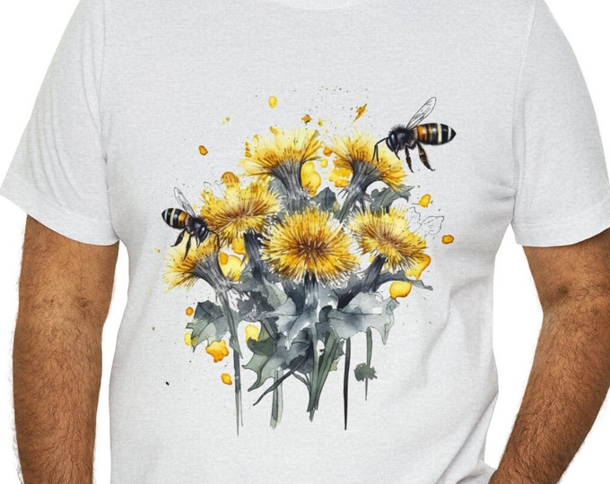 Unisex Jersey Short Sleeve Tee, Boho Hippie Honeybees Dandelions T Shirt, Bohemian Apparel, Unisex Bella Canvas 3001 Cotton Tee, S-3XL Size