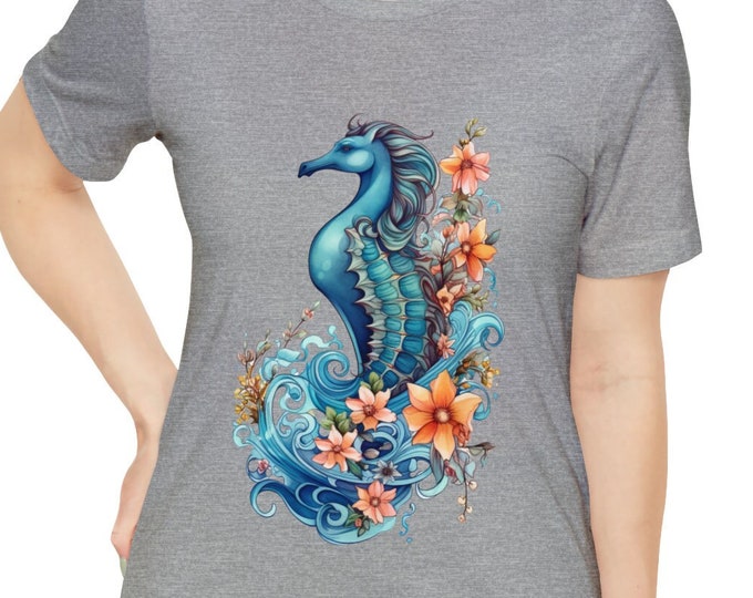 Unisex Jersey Short Sleeve Tee, Boho Hippie Underwater Seahorse T Shirt, Bohemian Apparel, Unisex Bella Canvas 3001 Cotton Tee, S-3XL Sizes