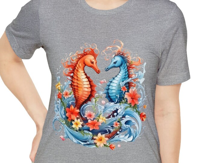 Unisex Jersey Short Sleeve Tee, Boho Hippie Underwater Seahorse T Shirt, Bohemian Apparel, Unisex Bella Canvas 3001 Cotton Tee, S-3XL Sizes