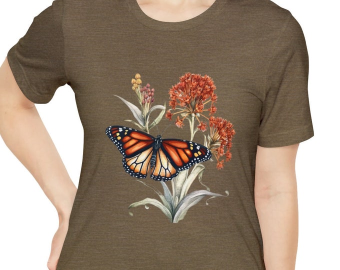 Unisex Jersey Short Sleeve Tee, Boho Hippie Floral Butterfly T Shirt, Bohemian Apparel, Unisex Bella Canvas 3001 Cotton Tee, S-3XL Sizes