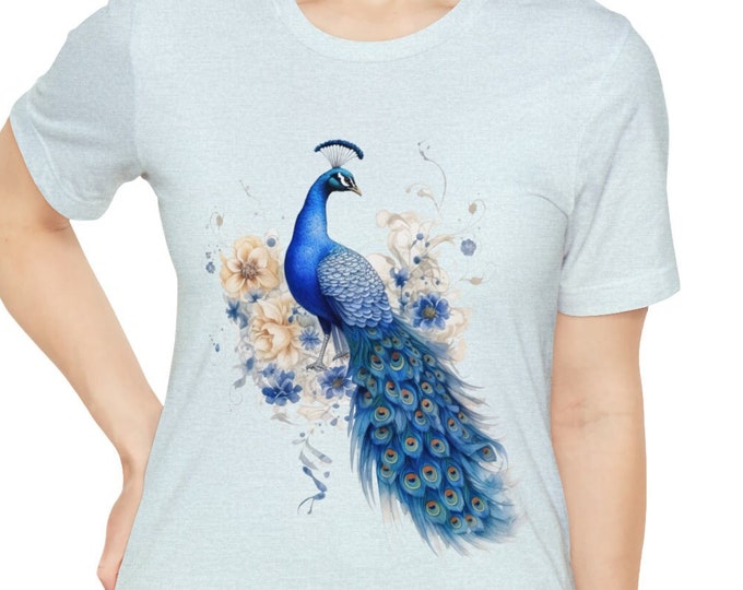 Unisex Jersey Short Sleeve Tee, Boho Hippie Floral Peacock T Shirt, Bohemian Apparel, Unisex Bella Canvas 3001 Cotton Tee, S-3XL Sizes