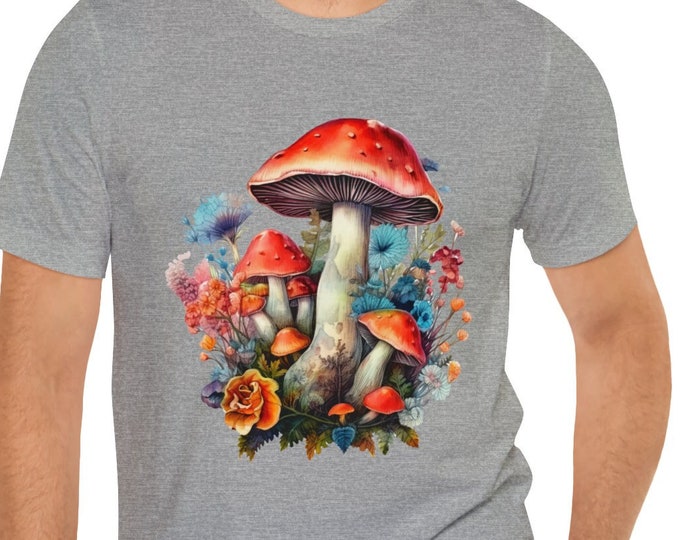 Unisex Jersey Short Sleeve Tee, Boho Hippie Magic Mushrooms T Shirt, Bohemian Apparel, Unisex Bella Canvas 3001 Cotton Tee, S-3XL Sizes