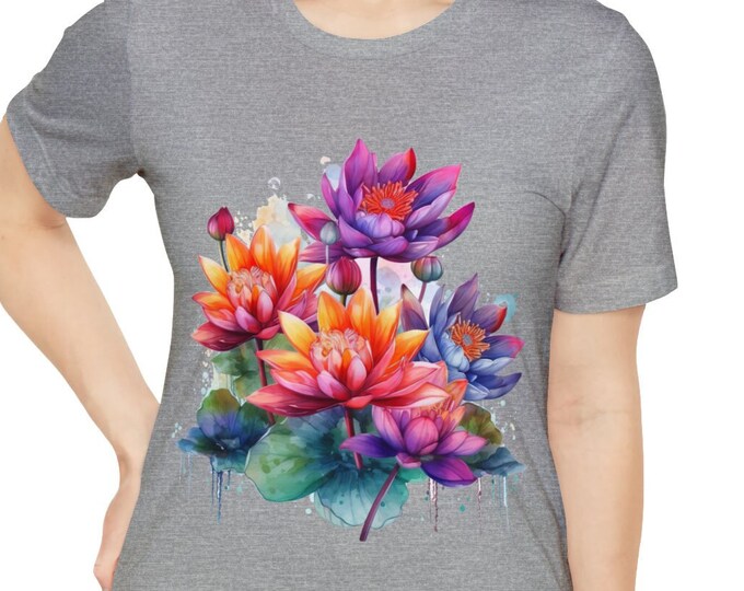 Unisex Jersey Short Sleeve Tee, Boho Hippie Lotus Flowers Floral T Shirt, Bohemian Apparel, Unisex Bella Canvas 3001 Cotton Tee, S-3XL