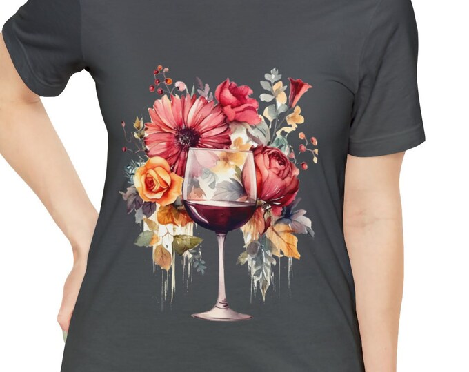 Unisex Jersey Short Sleeve Tee, Boho Hippie Wine Glass Floral T Shirt, Bohemian Apparel, Unisex Bella Canvas 3001 Cotton Tee, S-3XL Sizes