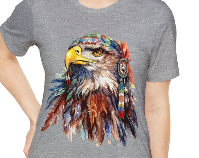 Unisex Jersey Short Sleeve Tee, Boho Hippie Eagle Tee Shirt, Bohemian Apparel, Unisex Cotton Tee, S-3XL Sizes, Animal Bird Shirt