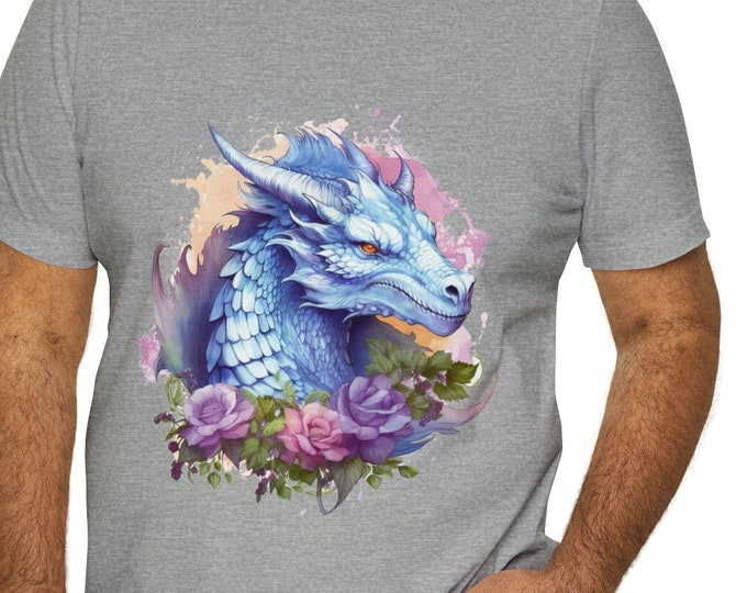 Unisex Jersey Short Sleeve Tee, Boho Hippie Witchy Floral Dragon T Shirt, Bohemian Apparel, Unisex Bella Canvas 3001 Cotton Tee, S-3XL Sizes