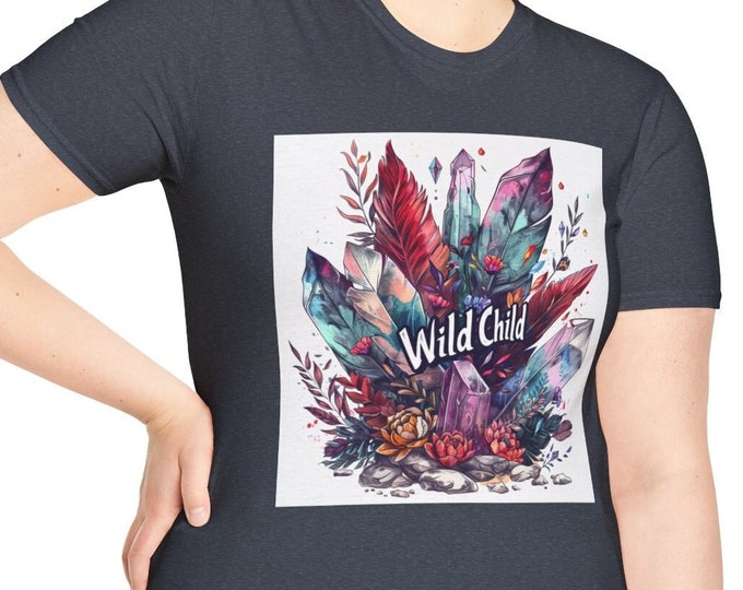 Unisex Softstyle T-Shirt, Wild Child Cotton Tee, Boho Hippie Shirt, Sizes XS-5XL, Men's Women's Retro Apparel Clothing