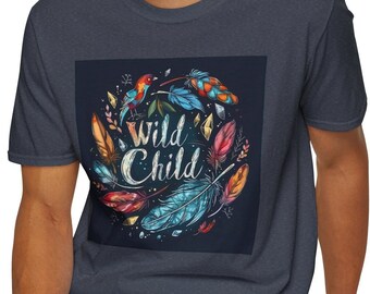 Unisex Softstyle T-Shirt, Wild Child Cotton Tee, Boho Hippie Shirt, Sizes XS-5XL, Men's Women's Retro Apparel Clothing