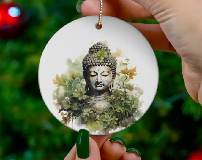 Porcelain Ceramic Ornament, 3 Shapes, Watercolor Buddha, Zen Meditation Holiday Ornament, Christmas Ornament, Christmas Tree Decorations