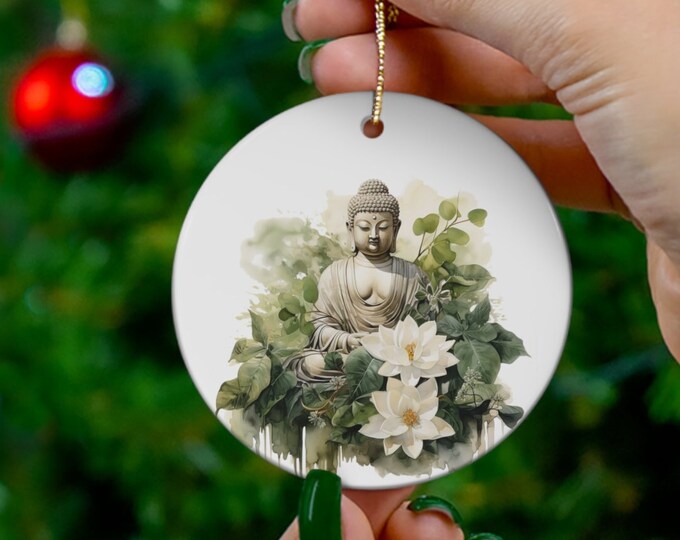 Porcelain Ceramic Ornament, 3 Shapes, Watercolor Buddha, Zen Meditation Holiday Ornament, Christmas Ornament, Christmas Tree Decorations