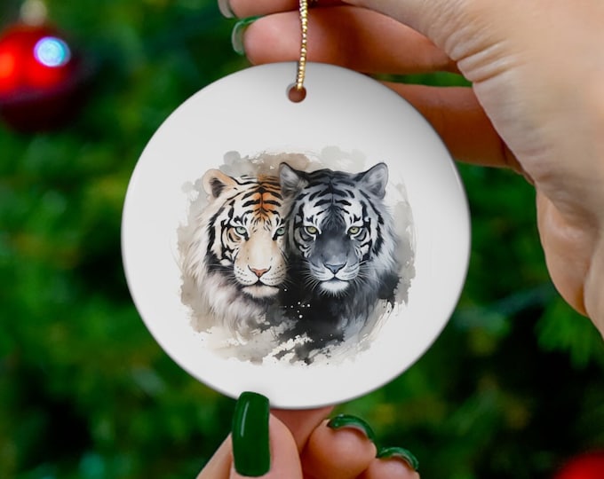 Porcelain Ceramic Ornament, 3 Shapes, Yin Yang Tigers, Wild Animals Holiday Ornament, Tiger Christmas Ornament, Christmas Tree Decorations