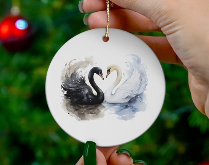 Porcelain Ceramic Ornament, 3 Shapes, Yin Yang Swans, Animals Holiday Ornament, Swan Christmas Ornament, Christmas Tree Decorations