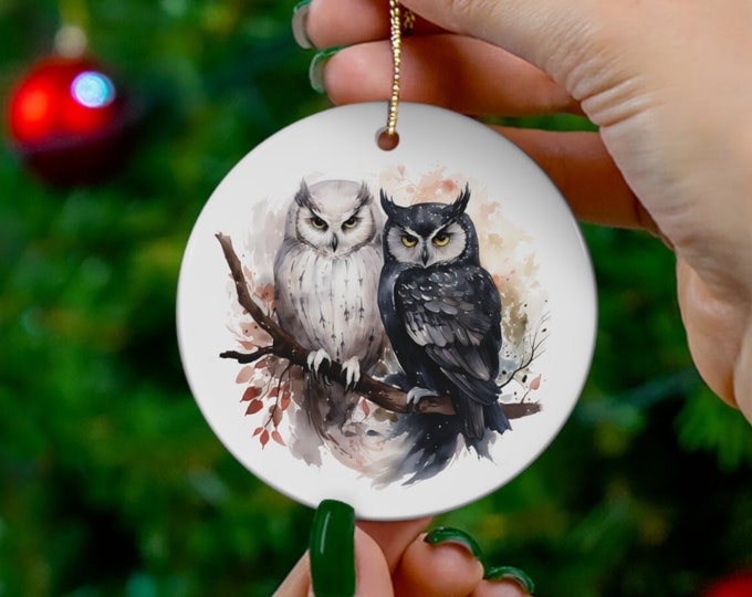 Porcelain Ceramic Ornament, 3 Shapes, Yin Yang Owls, Animals Holiday Ornament, Owls Christmas Ornament, Christmas Tree Decorations