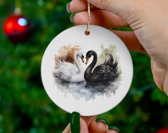 Porcelain Ceramic Ornament, 3 Shapes, Yin Yang Swans, Animals Holiday Ornament, Swan Christmas Ornament, Christmas Tree Decorations
