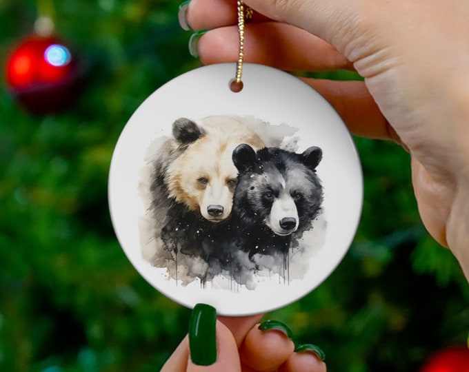 Porcelain Ceramic Ornament, 3 Shapes, Yin Yang Bears, Animals Holiday Ornament, Bears Christmas Ornament, Christmas Tree Decorations