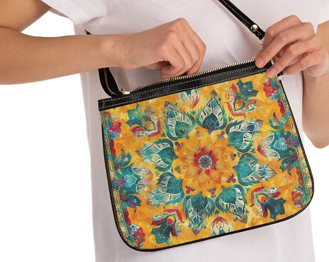 10x8" PU Vegan Leather Shoulder Bag, Boho Bohemian Accessories, Purse with Lining and Pockets, Boho Lined Purse