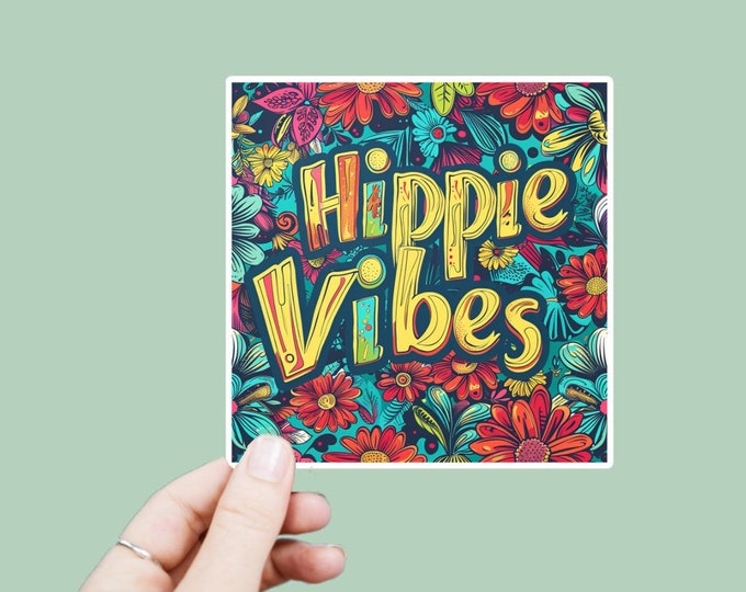 Hippie Vibes Decal, Satin Finish Sticker, Boho Sticker Laptop Sticker, Window Decal, Water Bottle Decal, 4 Sizes