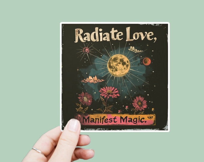 Radiate Love Decal, Satin Finish Sticker, Boho Sticker Laptop Sticker, Window Decal, Water Bottle Decal, 4 Sizes