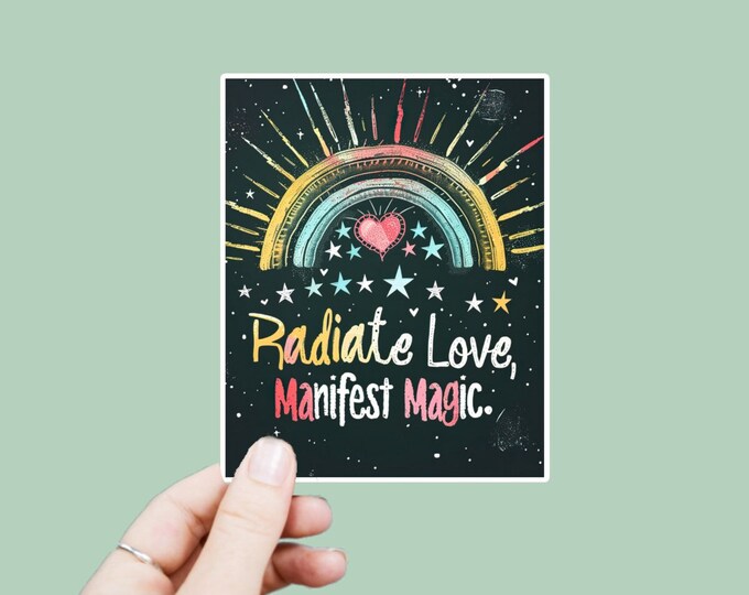 Radiate Love Decal, Satin Finish Sticker, Boho Sticker Laptop Sticker, Window Decal, Water Bottle Decal, 4 Sizes