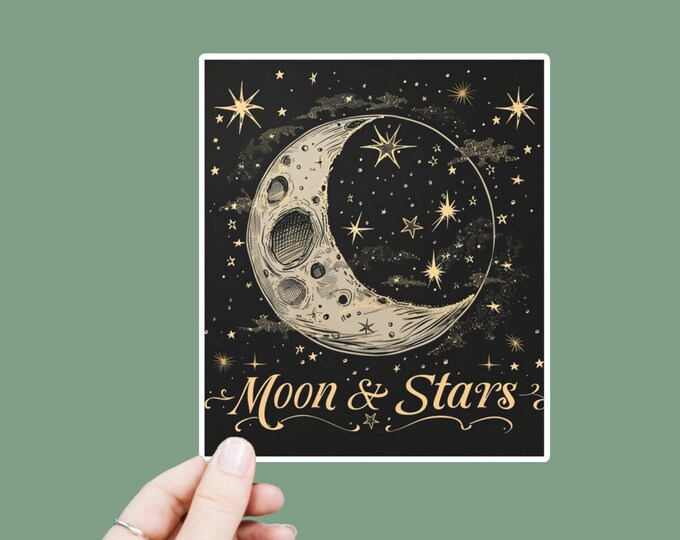 Moon & Stars Decal, Satin Finish Sticker, Boho Sticker Laptop Sticker, Window Decal, Water Bottle Decal, 4 Sizes