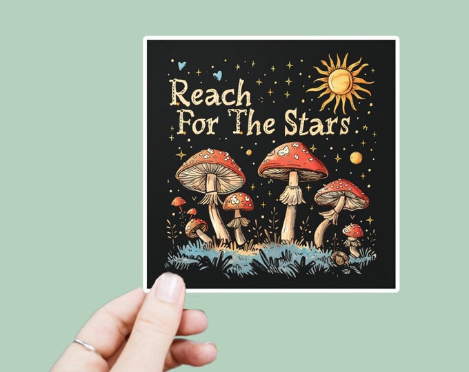 Reach for the Stars Decal, Satin Finish Sticker, Boho Sticker Laptop Sticker, Window Decal, Water Bottle Decal, 4 Sizes