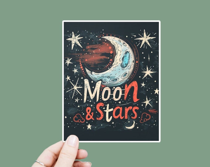 Moon & Stars Decal, Satin Finish Sticker, Boho Sticker Laptop Sticker, Window Decal, Water Bottle Decal, 4 Sizes