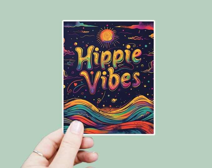 Hippie Vibes Decal, Satin Finish Sticker, Boho Sticker Laptop Sticker, Window Decal, Water Bottle Decal, 4 Sizes