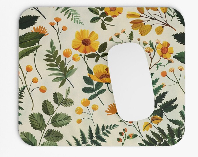 Wildflower Boho Print Mouse Pad, 9"x8" Hippie Boho Mouse Pad, Tech Desk Office Computer Mouse Pad Office Supplies, Neoprene Non Slip Mouse
