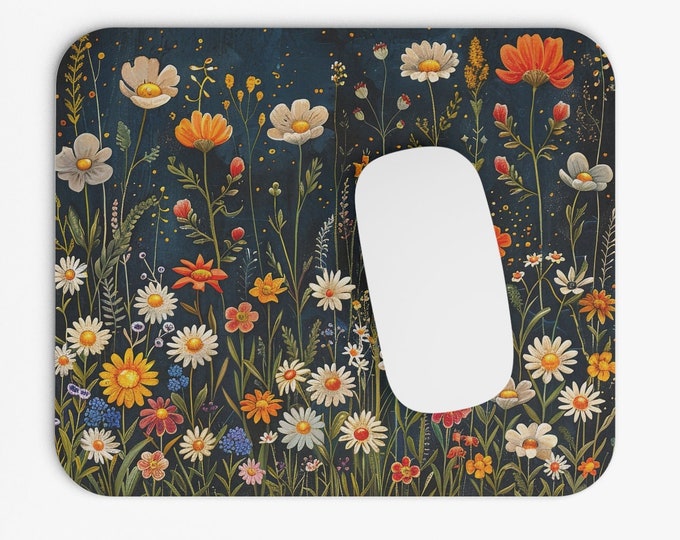 Wildflowers Boho Print Mouse Pad, 9"x8" Hippie Boho Mouse Pad, Tech Desk Office Computer Mouse Pad Office Supplies, Neoprene Non Slip Mouse